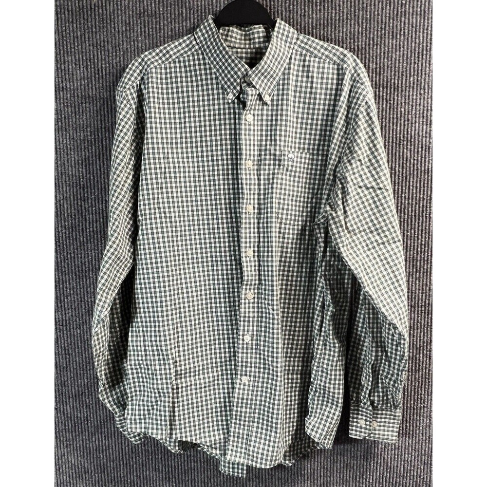 VTG Southern Shirt Cotton Club‎ Mens XL Green Plaid Twill Button Down Casual